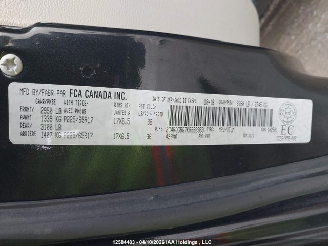 Продажа на аукционе авто 2019 Dodge Grand Caravan Cvp/sxt, vin: 2C4RDGBG7KR582363, номер лота: 12584483