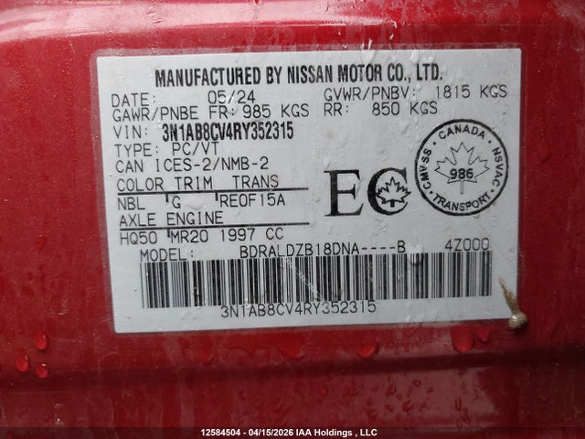 3N1AB8CV4RY352315 Nissan Sentra