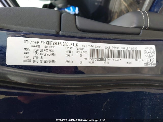 Aukcja sprzedaży 2014 Jeep Grand Cherokee Overland, vin: 1C4RJFCM5EC333015, numer aukcji: 12584522