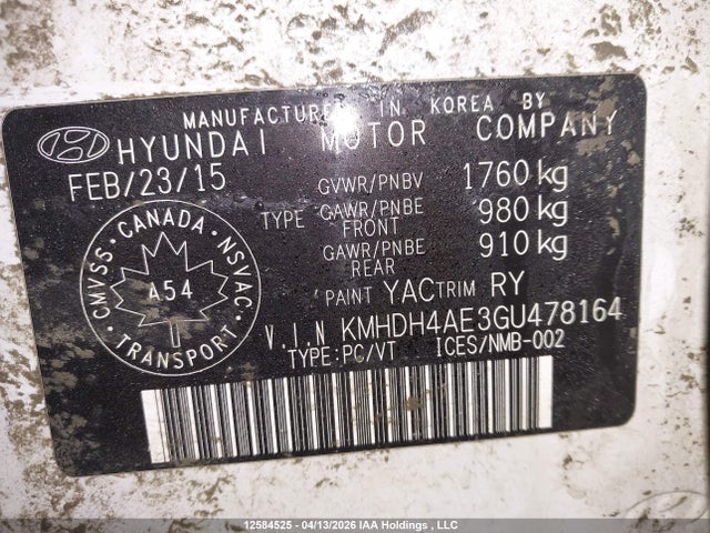 2016 Hyundai Elantra Sport Appearance მანქანა იყიდება აუქციონზე, vin: KMHDH4AE3GU478164, აუქციონის ნომერი: 12584525