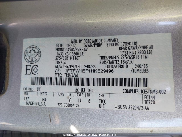 1FTFW1EF1HKE29496 Ford F-150 Lariat