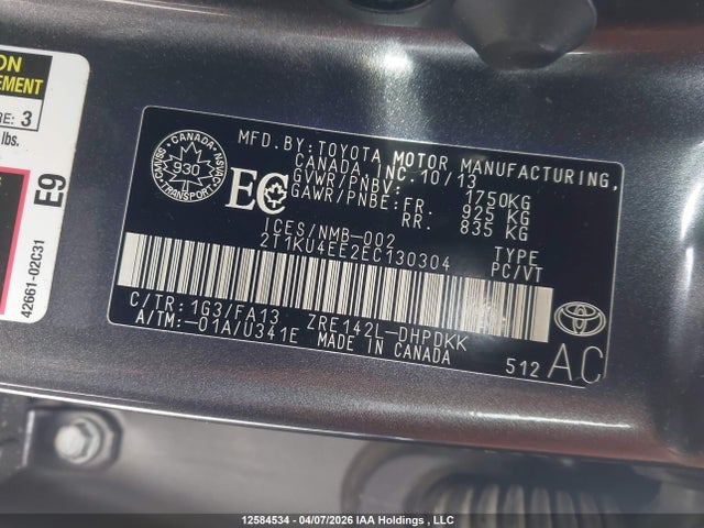 2T1KU4EE2EC130304 Toyota Matrix