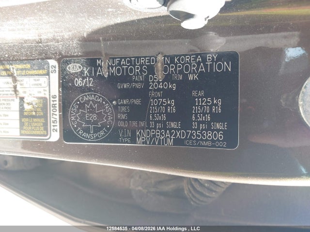 Aukcja sprzedaży 2013 Kia Sportage Lx, vin: KNDPB3A2XD7353806, numer aukcji: 12584535