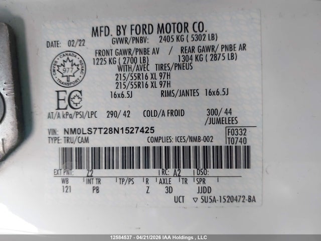 Продажа на аукционе авто 2022 Ford Transit Connect, vin: NM0LS7T28N1527425, номер лота: 12584537