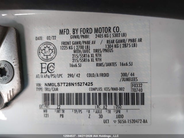 Продажа на аукционе авто 2022 Ford Transit Connect, vin: NM0LS7T28N1527425, номер лота: 12584537
