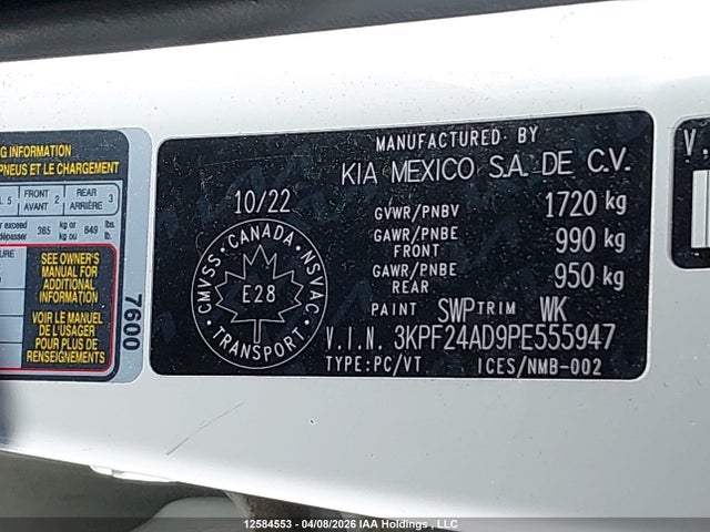12584553 :رقم المزاد ، 3KPF24AD9PE555947 vin ، 2023 Kia Forte Lx/lxs مزاد بيع