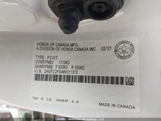 Auction sale of the 2021 Honda Civic, vin: 2HGFC2F54MH011070, lot number: 12584561
