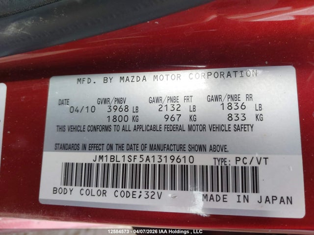 Aukcja sprzedaży 2010 Mazda 3 I, vin: JM1BL1SF5A1319610, numer aukcji: 12584573
