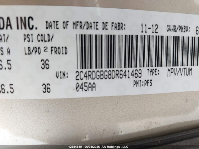12584580 :رقم المزاد ، 2C4RDGBG8DR641469 vin ، 2013 Dodge Grand Caravan Se مزاد بيع