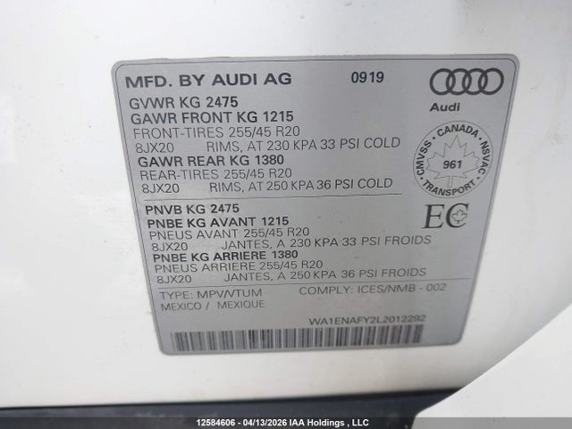 Продажа на аукционе авто 2020 Audi Q5, vin: WA1ENAFY2L2012292, номер лота: 12584606