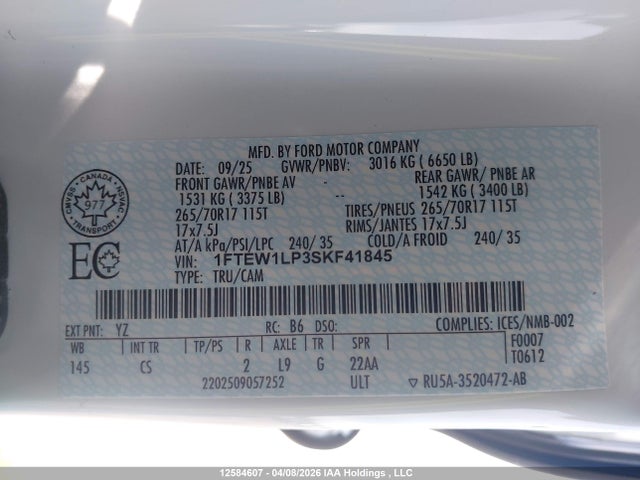 Ford F150 Xl 2025 1FTEW1LP3SKF41845 Image 9
