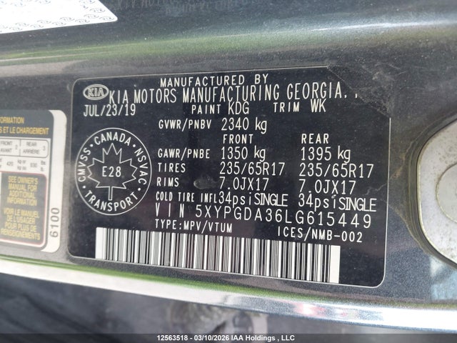 5XYPGDA36LG615449 KIA Sorento 2.4l Lx/2.4l Lx+/3.3l Lx+