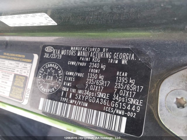 5XYPGDA36LG615449 KIA Sorento 2.4l Lx/2.4l Lx+/3.3l Lx+