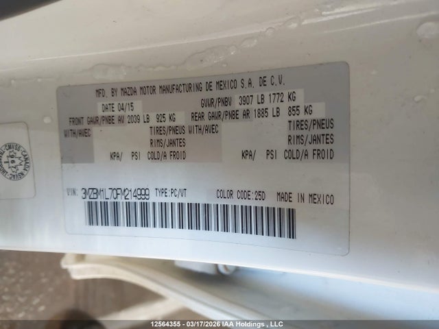3MZBM1L70FM214999 Mazda Mazda3 Gs