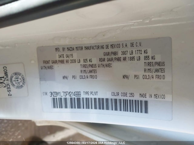 3MZBM1L70FM214999 Mazda Mazda3 Gs