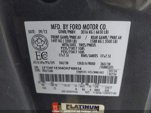 2013 Ford F-150 მანქანა იყიდება აუქციონზე, vin: 1FTMF1EM4DKF88934, აუქციონის ნომერი: 12584612