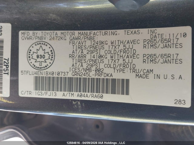Продажа на аукционе авто 2011 Toyota Tacoma V6, vin: 5TFLU4EN1BX010737, номер лота: 12584616