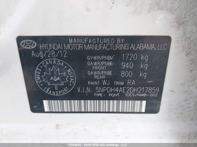 Продажа на аукционе авто 2013 Hyundai Elantra Gls, vin: 5NPDH4AE2DH217859, номер лота: 12584620