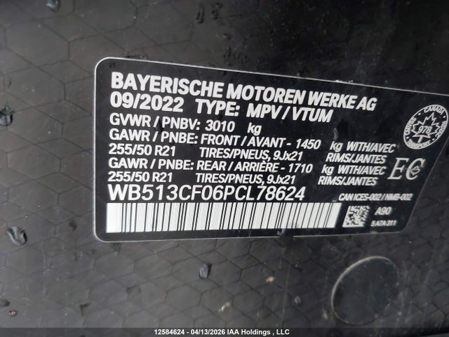12584624 :رقم المزاد ، WB513CF06PCL78624 vin ، 2023 Bmw Ix Xdrive40 مزاد بيع