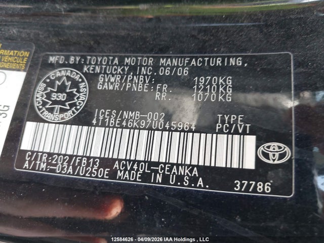 Продаж на аукціоні авто 2007 Toyota Camry, vin: 4T1BE46K97U045964, номер лоту: 12584626