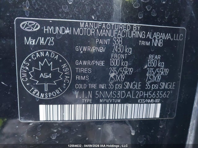Продаж на аукціоні авто 2023 Hyundai Santa Fe Urban Awd, vin: 5NMS3DAL2PH563562, номер лоту: 12584632