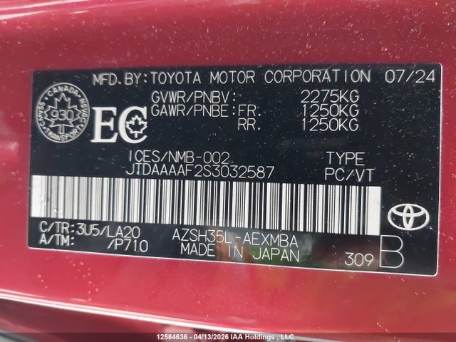 12584636 :رقم المزاد ، JTDAAAAF2S3032587 vin ، 2025 Toyota Crown Limited مزاد بيع
