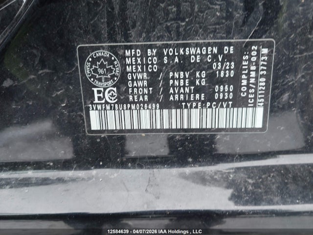 12584639 :رقم المزاد ، 3VWFM7BU8PM026499 vin ، 2023 Volkswagen Jetta Comfortline مزاد بيع