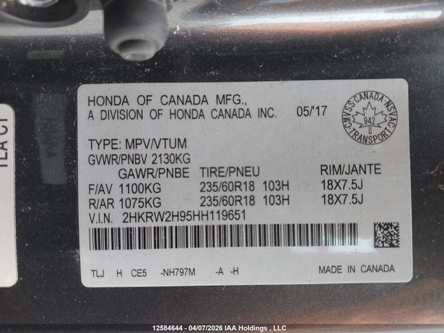 2HKRW2H95HH119651 Honda Cr-v Touring