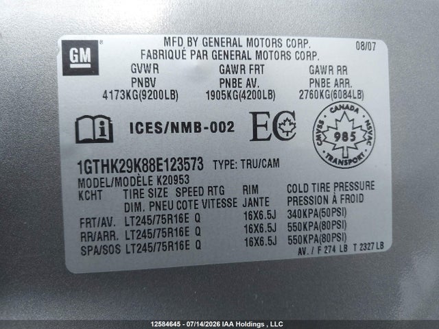Продаж на аукціоні авто 2008 Gmc Sierra 2500hd Sle/slt/wt, vin: 1GTHK29K88E123573, номер лоту: 12584645