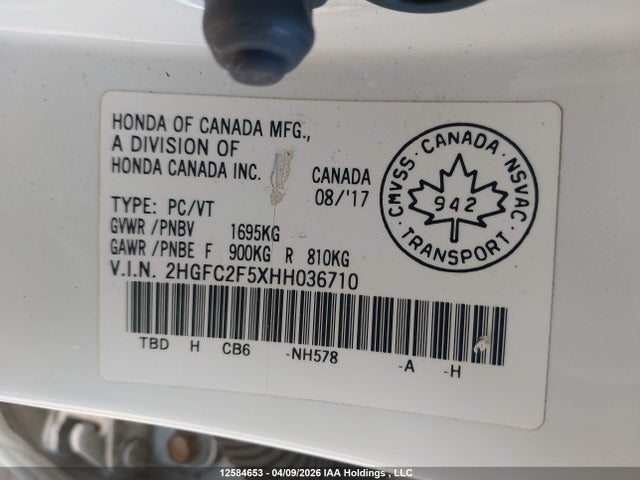 Продажа на аукционе авто 2017 Honda Civic Sedan, vin: 2HGFC2F5XHH036710, номер лота: 12584653
