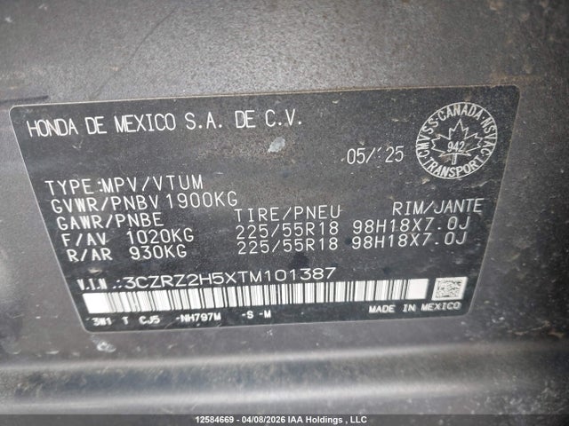 3CZRZ2H5XTM101387 Honda HR-V SPORT