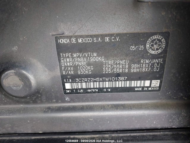 3CZRZ2H5XTM101387 Honda HR-V SPORT