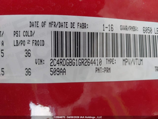 2C4RDGBG1GR264410 Dodge Grand Caravan Se