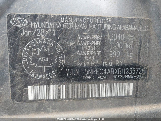 Продажа на аукционе авто 2011 Hyundai Sonata Se/limited, vin: 5NPEC4ABXBH235726, номер лота: 12584672