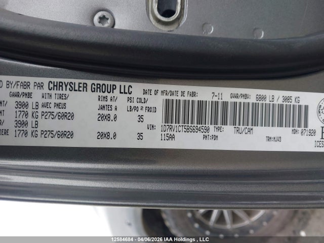12584684 :رقم المزاد ، 1D7RV1CT5BS694590 vin ، 2011 Ram Ram 1500 Slt مزاد بيع