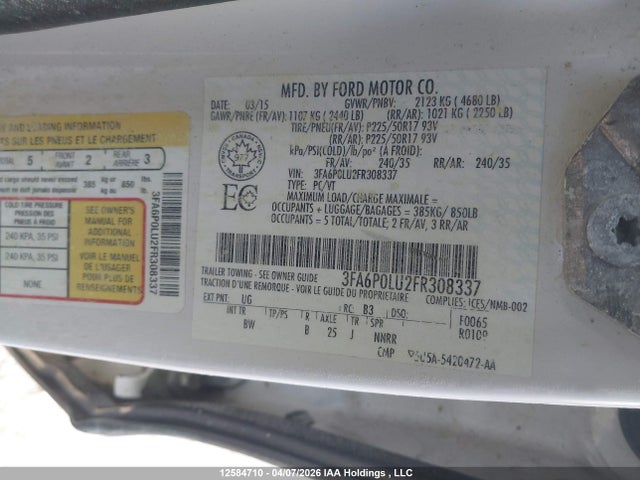 Продажа на аукционе авто 2015 Ford Fusion Se Hybrid, vin: 3FA6P0LU2FR308337, номер лота: 12584710
