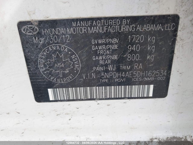 Продаж на аукціоні авто 2013 Hyundai Elantra Gls/limited, vin: 5NPDH4AE5DH162534, номер лоту: 12584732