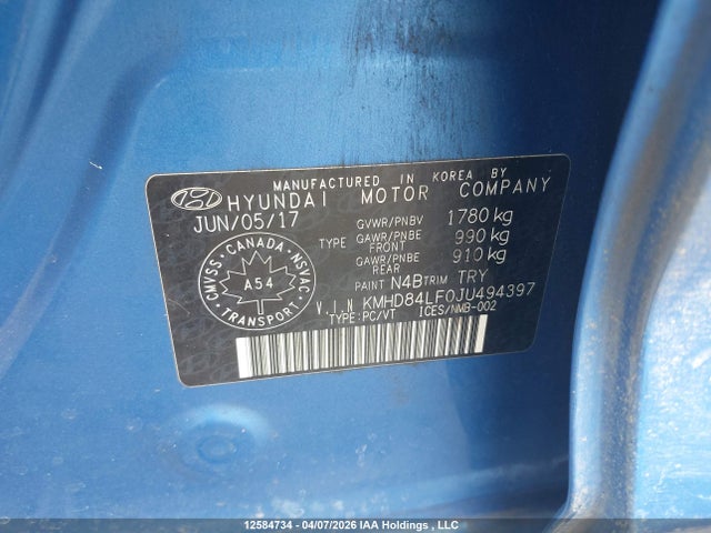 KMHD84LF0JU494397 Hyundai Elantra