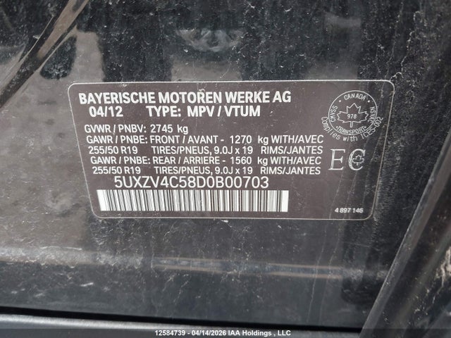 Aukcja sprzedaży 2013 Bmw X5 Xdrive35i, vin: 5UXZV4C58D0B00703, numer aukcji: 12584739