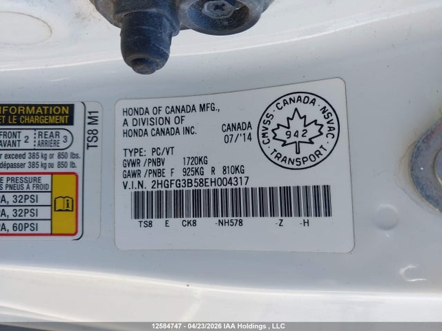 2HGFG3B58EH004317 Honda Civic
