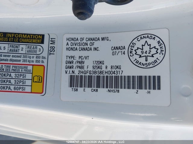 2HGFG3B58EH004317 Honda Civic