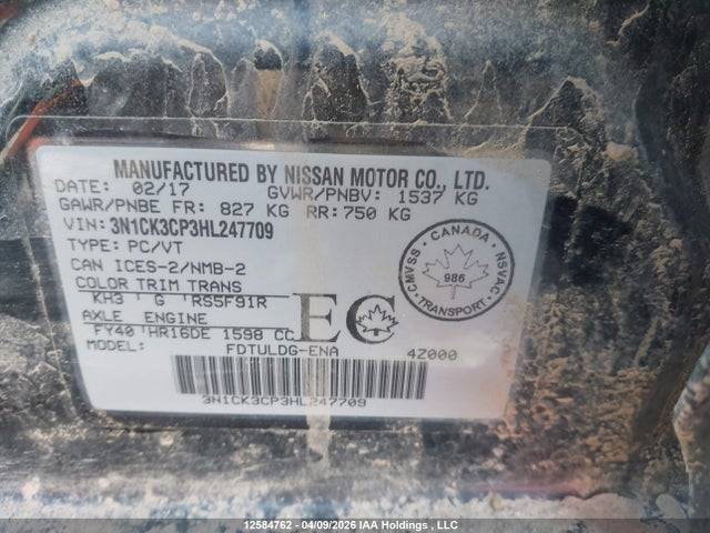 3N1CK3CP3HL247709 Nissan Micra S/sr/sv