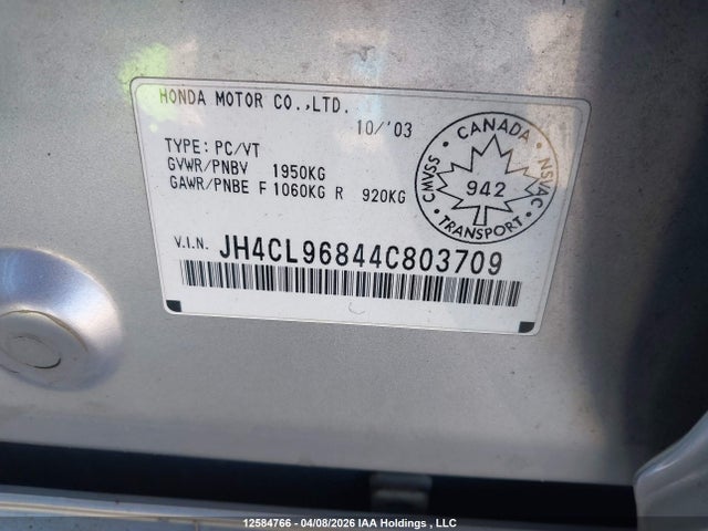 Продажа на аукционе авто 2004 Acura Tsx, vin: JH4CL96844C803709, номер лота: 12584766