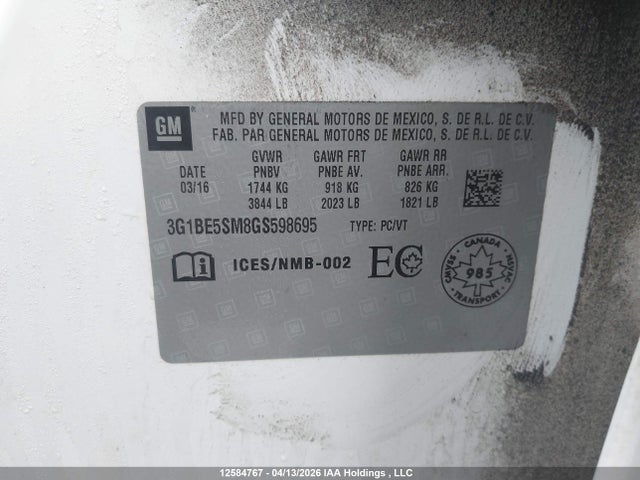 3G1BE5SM8GS598695 Chevrolet Cruze Lt Auto