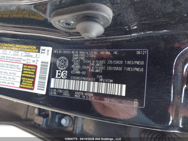 2021 Toyota Highlander Hybrid Limited მანქანა იყიდება აუქციონზე, vin: 5TDEBRCH7MS054551, აუქციონის ნომერი: 12584775