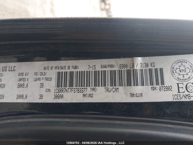 Продаж на аукціоні авто 2015 Ram 1500 Laramie, vin: 1C6RR7NT7FS783377, номер лоту: 12584783