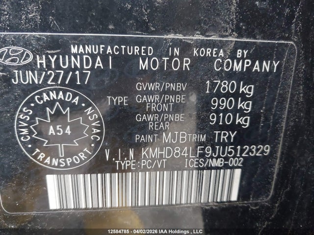 KMHD84LF9JU512329 Hyundai Elantra Sel/value/limited
