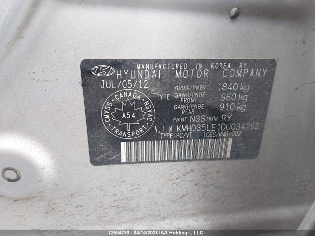 12584793 :رقم المزاد ، KMHD35LE1DU034262 vin ، 2013 Hyundai Elantra Gt مزاد بيع