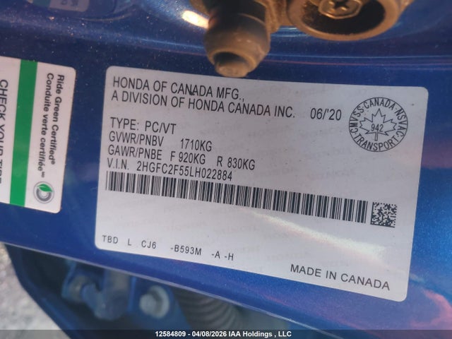 2HGFC2F55LH022884 Honda Civic