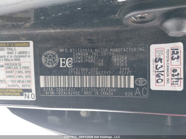 12577912 :رقم المزاد ، 2T1BR32E85C867717 vin ، 2005 Toyota Corolla Ce/le/sport مزاد بيع
